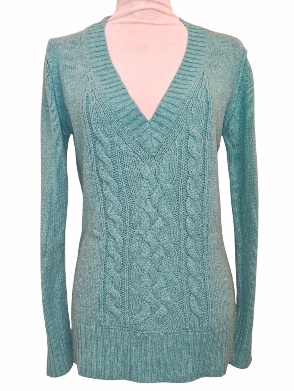 V-Neck Cable Knit Women's Sweater in Light Green